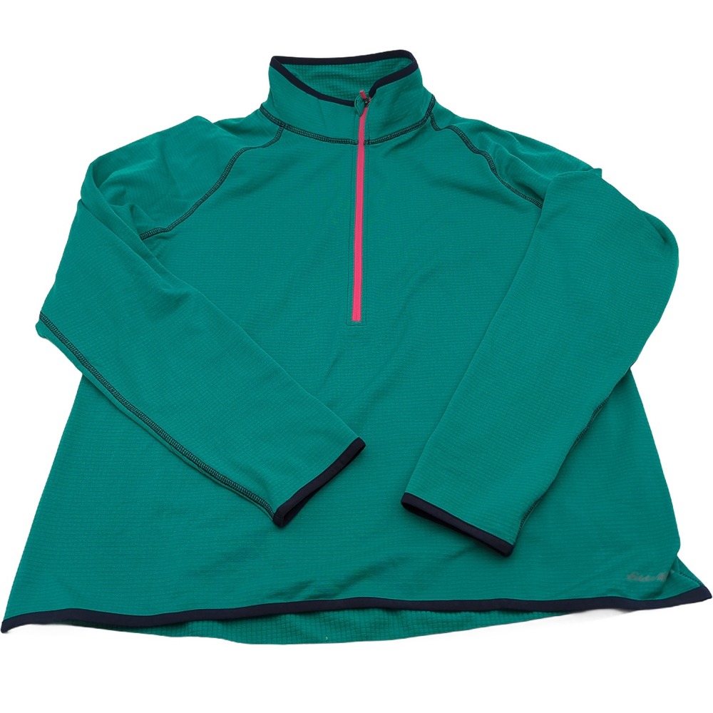 Eddie Bauer Womens Activator Grid Fleece 1/4 Zip Pullover Teal Green XL D3359435